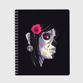 Тетрадь с принтом Dia de Muertos в Ухте, 100% бумага | 48 листов, плотность листов — 60 г/м2, плотность картонной обложки — 250 г/м2. Листы скреплены сбоку удобной пружинной спиралью. Уголки страниц и обложки скругленные. Цвет линий — светло-серый
 | женщина | мексика | праздник | скелет | хэллоуин | череп