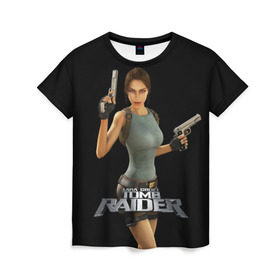 Женская футболка 3D с принтом TOMB RAIDER в Ухте, 100% полиэфир ( синтетическое хлопкоподобное полотно) | прямой крой, круглый вырез горловины, длина до линии бедер | game | girl | gun | lara croft | tomb raider | девушка | игра | оружие | пистолет