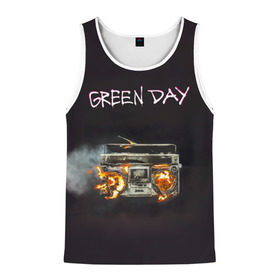 Мужская майка 3D с принтом Green Day магнитофон в огне в Ухте, 100% полиэстер | круглая горловина, приталенный силуэт, длина до линии бедра. Пройма и горловина окантованы тонкой бейкой | american idiot | green day | альтернативный | билли джо армстронг | грин дей | группа | зелёный день | майк дёрнт | музыка | панк | поп | поппанк | рок | тре кул