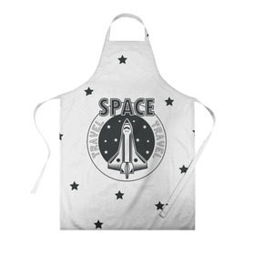 Фартук 3D с принтом Space travel в Ухте, 100% полиэстер | общий размер — 65 х 85 см, ширина нагрудника — 26 см, горловина — 53 см, длина завязок — 54 см, общий обхват в поясе — 173 см. Принт на завязках и на горловине наносится с двух сторон, на основной части фартука — только с внешней стороны | 