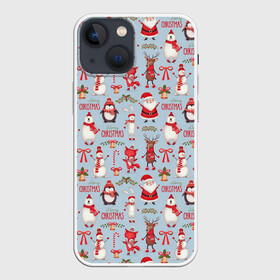 Чехол для iPhone 13 mini с принтом Рождественская Милота в Ухте,  |  | дед мороз | заяц | колокольчик | лиса | лисичка | медведь | олень | омела | пингвин | санта клаус
