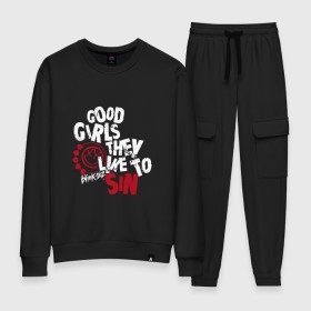 Женский костюм хлопок с принтом Good girls they like to sin в Ухте, 100% хлопок | на свитшоте круглая горловина, мягкая резинка по низу. Брюки заужены к низу, на них два вида карманов: два 
