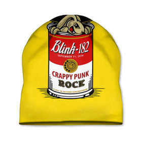 Шапка 3D с принтом Crappy punk rock в Ухте, 100% полиэстер | универсальный размер, печать по всей поверхности изделия | blink | альтернативный | банка | блинк | группа | заяц | марк хоппус | музыка | мэтт скиба | надпись | панк | панк рок | песни | поп | рок | скейт | смайл | смайлик | трэвис баркер