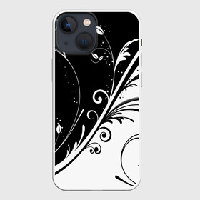 Чехол для iPhone 13 mini с принтом Цветочный узор Black  White в Ухте,  |  | Тематика изображения на принте: абстракция | белый | инь янь | модные | прикольные картинки | природа | растения | тренды | узоры | цветы | черный