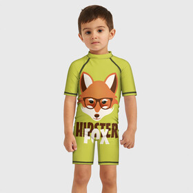 Детский купальный костюм 3D с принтом Хипстер лиса в Ухте, Полиэстер 85%, Спандекс 15% | застежка на молнии на спине | борода | зверь | лиса | очки