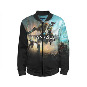 Детский бомбер 3D с принтом Titanfall в Ухте, 100% полиэстер | застегивается на молнию, по бокам два кармана без застежек, мягкие манжеты, по низу бомбера и на воротнике — эластичная резинка | мех | мехи | пилот | пилоты | спектр | спектры | титан