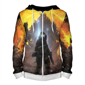 Мужская толстовка 3D на молнии с принтом Titanfall в Ухте, 100% полиэстер | длина до линии бедра, манжеты и пояс оформлены мягкой тканевой резинкой, двухслойный капюшон со шнурком для регулировки, спереди молния, по бокам два кармана | мех | мехи | пилот | пилоты | спектр | спектры | титан