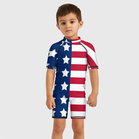 Детский купальный костюм 3D с принтом USA FLAG  АМЕРИКАНСКИЙ ФЛАГ в Ухте, Полиэстер 85%, Спандекс 15% | застежка на молнии на спине | star | usa | америка | белый | звезды | красный | линии | полосы | популярные | синий | сша | триколор | туристические | флаг | цвет | штаты