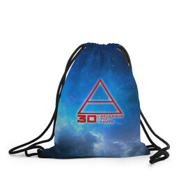 Рюкзак-мешок 3D с принтом Космос 30 Seconds to Mars в Ухте, 100% полиэстер | плотность ткани — 200 г/м2, размер — 35 х 45 см; лямки — толстые шнурки, застежка на шнуровке, без карманов и подкладки | Тематика изображения на принте: 30 seconds to mars | 30 секунд до марса | 30stm | thirty seconds to mars | альтернативный | гранж | группа | джаред | звезды | лето | надпись | нео | пост | прогрессивный | рок | хард | шеннон