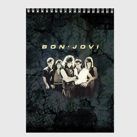 Скетчбук с принтом Группа Bon Jovi в Ухте, 100% бумага
 | 48 листов, плотность листов — 100 г/м2, плотность картонной обложки — 250 г/м2. Листы скреплены сверху удобной пружинной спиралью | bon jovi | бон | бон джови | глэм | группа | джови | джон | рок | хард