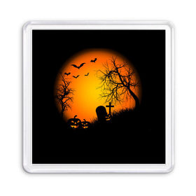 Магнит 55*55 Хэллоуин: в Ухте, Пластик | Размер: 65*65 мм; Размер печати: 55*55 мм | кладбище | тыквы | хэллоуин