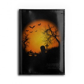 Обложка для автодокументов Хэллоуин: в Ухте, натуральная кожа |  размер 19,9*13 см; внутри 4 больших “конверта” для документов и один маленький отдел — туда идеально встанут права | кладбище | тыквы | хэллоуин