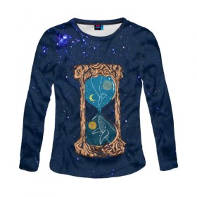 Женский лонгслив 3D с принтом Звёздные часы в Ухте, 100% полиэстер | длинные рукава, круглый вырез горловины, полуприлегающий силуэт | звезды | кит | космос | плеяды | пространство | созвездие | часы