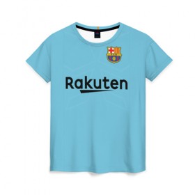 Женская футболка 3D с принтом Barcelona away 2018 в Ухте, 100% полиэфир ( синтетическое хлопкоподобное полотно) | прямой крой, круглый вырез горловины, длина до линии бедер | away | barcelona | champions | league | барселона | выездная | гостевая | лига | чемпионов
