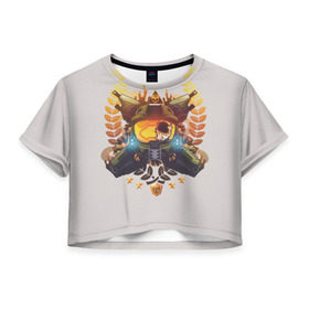 Женская футболка 3D укороченная с принтом HALO в Ухте, 100% полиэстер | круглая горловина, длина футболки до линии талии, рукава с отворотами | fps | master chief | microsoft | skull | игра | мастер чиф | сияние | спартанец 117 | череп | шутер