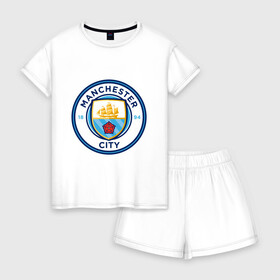 Женская пижама с шортиками хлопок с принтом Manchester City в Ухте, 100% хлопок | футболка прямого кроя, шорты свободные с широкой мягкой резинкой | citi | city | manchester | siti | англия | болельщик | горожане | гостевая | манчестер | сити | фанат | форма | футбольная