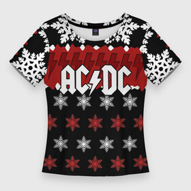 Женская футболка 3D Slim с принтом Праздничный AC DC в Ухте,  |  | ac dc | acdc | for those about to ro | австралийская | ангус янг | блюз рок | головы | группа | знак | красный | крис слэйд | музыканты | надпись | новогодний | новый год | певцы | праздник | рождество | рок | рок н ролл