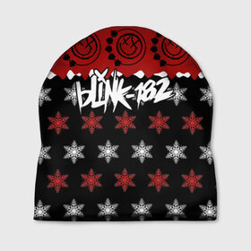 Шапка 3D с принтом Праздничный Blink-182 в Ухте, 100% полиэстер | универсальный размер, печать по всей поверхности изделия | blink | альтернативный рок | блинк | группа | знак | красный | марк хоппус | музыка | мэтт скиба | надпись | новогодний | новый год | панк | панк рок | песни | поп панк | праздник | рождество | рок