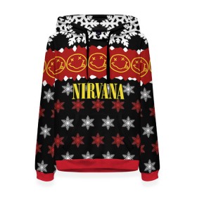 Женская толстовка 3D с принтом Nirvana праздничный в Ухте, 100% полиэстер  | двухслойный капюшон со шнурком для регулировки, мягкие манжеты на рукавах и по низу толстовки, спереди карман-кенгуру с мягким внутренним слоем. | cobain | kurt | nirvana | альтернативный | боритон | гранж | группа | дональд | знак | кобейн | красный | крист новоселич | курт | музыка | музыкант | надпись | нирвана | новогодний | новый год | певец | праздник