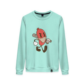 Женский свитшот хлопок с принтом Хот-дог в Ухте, 100% хлопок | прямой крой, круглый вырез, на манжетах и по низу широкая трикотажная резинка  | bat | hot dog | бандана | бита | сосиска | хот дог