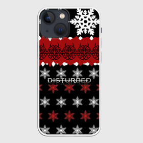 Чехол для iPhone 13 mini с принтом Праздничный Disturbed в Ухте,  |  | disturbed | альтернативный | встревоженные | группа | джон мойер | дистёрбд | дэвид дрейман | дэн дониган | знак | красный | майк венгрен | метал | надпись | новогодний | новый год | ню метал | нюметал