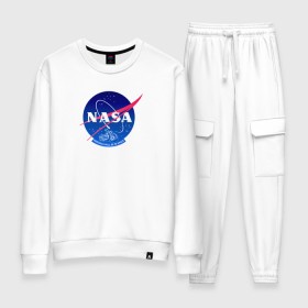 Женский костюм хлопок с принтом nasa vera в Ухте, 100% хлопок | на свитшоте круглая горловина, мягкая резинка по низу. Брюки заужены к низу, на них два вида карманов: два 