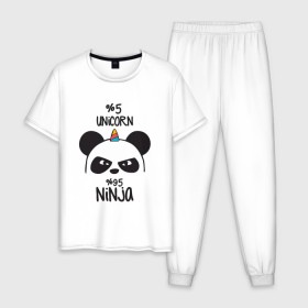 Мужская пижама хлопок с принтом Unicorn ninja в Ухте, 100% хлопок | брюки и футболка прямого кроя, без карманов, на брюках мягкая резинка на поясе и по низу штанин
 | panda dab | unicorn ninja