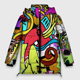 Женская зимняя куртка 3D с принтом Бекграунд в Ухте, верх — 100% полиэстер; подкладка — 100% полиэстер; утеплитель — 100% полиэстер | длина ниже бедра, силуэт Оверсайз. Есть воротник-стойка, отстегивающийся капюшон и ветрозащитная планка. 

Боковые карманы с листочкой на кнопках и внутренний карман на молнии | арт | граффити | надпись | рисунок | стена | череп