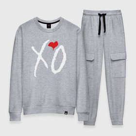Женский костюм хлопок с принтом XO в Ухте, 100% хлопок | на свитшоте круглая горловина, мягкая резинка по низу. Брюки заужены к низу, на них два вида карманов: два 