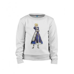 Детский свитшот хлопок с принтом Сэйбер в Ухте, 100% хлопок | круглый вырез горловины, эластичные манжеты, пояс и воротник | Тематика изображения на принте: anime | fate stay night | аниме | сэйбер