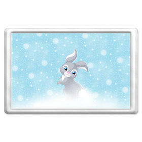 Магнит 45*70 с принтом Зайка в Ухте, Пластик | Размер: 78*52 мм; Размер печати: 70*45 | christmas | new year | дед мороз | заяц | зима | клаус | метель | мороз | новый год | рождество | санта | снег