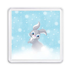 Магнит 55*55 с принтом Зайка в Ухте, Пластик | Размер: 65*65 мм; Размер печати: 55*55 мм | christmas | new year | дед мороз | заяц | зима | клаус | метель | мороз | новый год | рождество | санта | снег