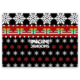 Поздравительная открытка с принтом Праздничный Imagine Dragons в Ухте, 100% бумага | плотность бумаги 280 г/м2, матовая, на обратной стороне линовка и место для марки
 | альтернативный | американская | группа | драгонс | имеджин | инди | индирок | новогодний | поп | рождество | рок | свитер | электроник