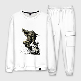 Мужской костюм хлопок с принтом BIOSHOCK в Ухте, 100% хлопок | на свитшоте круглая горловина, мягкая резинка по низу. Брюки заужены к низу, на них два вида карманов: два “обычных” по бокам и два объемных, с клапанами, расположенные ниже линии бедра. Брюки с мягкой трикотажной резинкой на поясе и по низу штанин. В поясе для дополнительного комфорта — широкие завязки | Тематика изображения на принте: bioshock