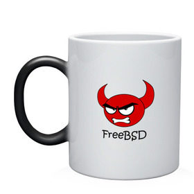 Кружка хамелеон с принтом FreeBSD демон в Ухте, керамика | меняет цвет при нагревании, емкость 330 мл | bsd | demon | freebsd | os | unix | демон | злой | ос | чёртик