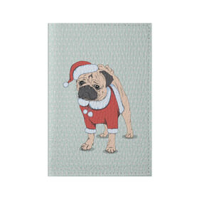 Обложка для паспорта матовая кожа Мопс Санта Клаус: в Ухте, натуральная матовая кожа | размер 19,3 х 13,7 см; прозрачные пластиковые крепления | зима | новый год | подарок | рождество