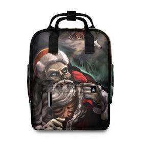 Женский рюкзак 3D с принтом Bad Santa Claus в Ухте, 100% полиэстер | лямки с регулируемой длиной, сверху ручки, чтобы рюкзак нести как сумку. Основное отделение закрывается на молнию, как и внешний карман. Внутри два дополнительных кармана, один из которых закрывается на молнию. По бокам два дополнительных кармашка, куда поместится маленькая бутылочка
 | зима | новый год | подарок | рождество