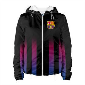 Женская куртка 3D с принтом FC Barcelona Color Line в Ухте, ткань верха — 100% полиэстер, подклад — флис | прямой крой, подол и капюшон оформлены резинкой с фиксаторами, два кармана без застежек по бокам, один большой потайной карман на груди. Карман на груди застегивается на липучку | fc barcelona | fcb | барселона | спорт | спортивные | фк | футбол
