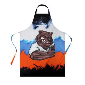 Фартук 3D с принтом Медведь в Ухте, 100% полиэстер | общий размер — 65 х 85 см, ширина нагрудника — 26 см, горловина — 53 см, длина завязок — 54 см, общий обхват в поясе — 173 см. Принт на завязках и на горловине наносится с двух сторон, на основной части фартука — только с внешней стороны | abstraction | grunge | абстракция | краска | медведь | русский | триколор | я русский