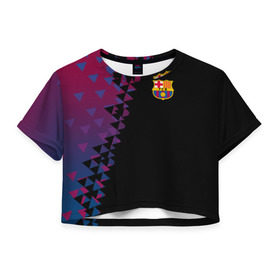 Женская футболка 3D укороченная с принтом FC Barcelona 2018 Премиум в Ухте, 100% полиэстер | круглая горловина, длина футболки до линии талии, рукава с отворотами | 