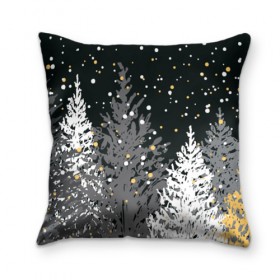 Подушка 3D с принтом Ёлки в Ухте, наволочка – 100% полиэстер, наполнитель – холлофайбер (легкий наполнитель, не вызывает аллергию). | состоит из подушки и наволочки. Наволочка на молнии, легко снимается для стирки | елка | новый год | снег | снежинки