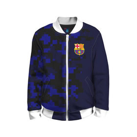 Детский бомбер 3D с принтом FC Barca 2018 Military Sport в Ухте, 100% полиэстер | застегивается на молнию, по бокам два кармана без застежек, мягкие манжеты, по низу бомбера и на воротнике — эластичная резинка | fc | fc barcelona | fcb |   | барселона | спорт | спортивные | фк | футбол