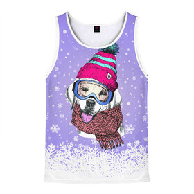 Мужская майка 3D с принтом Winter в Ухте, 100% полиэстер | круглая горловина, приталенный силуэт, длина до линии бедра. Пройма и горловина окантованы тонкой бейкой | зима | пес | снег | собака | шапка | шарф