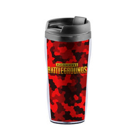 Термокружка-непроливайка с принтом PUBG Red Military в Ухте, внутренняя часть — пищевой пластик, наружная часть — прозрачный пластик, между ними — полиграфическая вставка с рисунком | объем — 350 мл, герметичная крышка | battle royal | playerunknowns battlegrounds | pubg | пабг | пубг