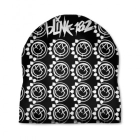 Шапка 3D с принтом Blink-182 в Ухте, 100% полиэстер | универсальный размер, печать по всей поверхности изделия | blink | альтернативный рок | блинк | группа | марк хоппус | музыка | мэтт скиба | надпись | панк | панк рок | песни | поп панк | рок | скейт панк | смайл | смайлик | трэвис баркер