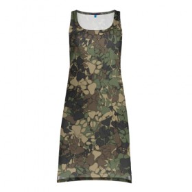 Платье-майка 3D Камуфляж с волчьими следами: в Ухте, 100% полиэстер | полуприлегающий силуэт, широкие бретели, круглый вырез горловины, удлиненный подол сзади. | волк | камуфляж | милитари | охота | паттерн | пес | след | собака | хаки