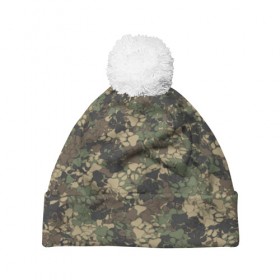 Шапка 3D c помпоном Камуфляж с волчьими следами: в Ухте, 100% полиэстер | универсальный размер, печать по всей поверхности изделия | волк | камуфляж | милитари | охота | паттерн | пес | след | собака | хаки