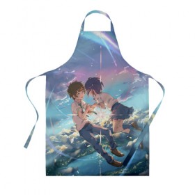Фартук 3D с принтом Your name_6 в Ухте, 100% полиэстер | общий размер — 65 х 85 см, ширина нагрудника — 26 см, горловина — 53 см, длина завязок — 54 см, общий обхват в поясе — 173 см. Принт на завязках и на горловине наносится с двух сторон, на основной части фартука — только с внешней стороны | your name | аниме | мицуха миямидзу | таки татибана | твое имя