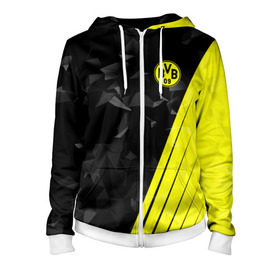 Женская толстовка 3D на молнии с принтом FC Borussia 2018 Abstract в Ухте, 100% полиэстер | длина до линии бедра, манжеты и пояс оформлены мягкой тканевой резинкой, двухслойный капюшон со шнурком для регулировки, спереди молния, по бокам два кармана | borussia | fc | football | football club | sport | боруссия | спорт | спортивные | униформа | фк | футбол | футбольный клуб