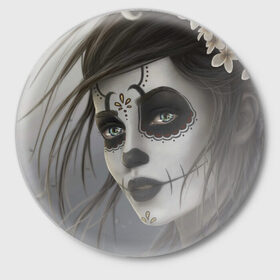 Значок с принтом Skull в Ухте,  металл | круглая форма, металлическая застежка в виде булавки | halloween | skull | sugar skull | мексика | хэллоуин | череп